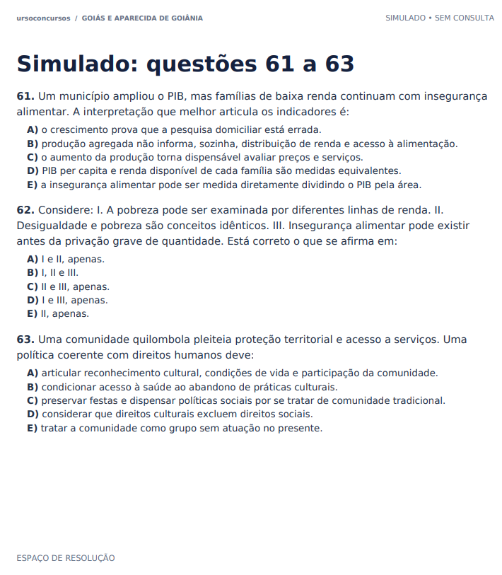 Simulado: questões 61 a 63