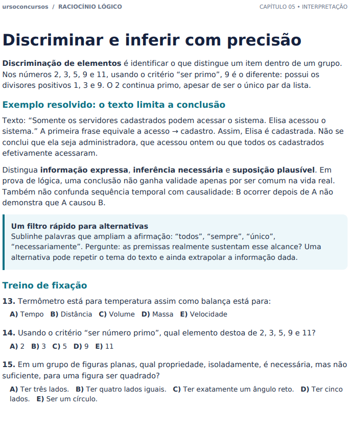 Raciocínio Lógico: discriminar e inferir